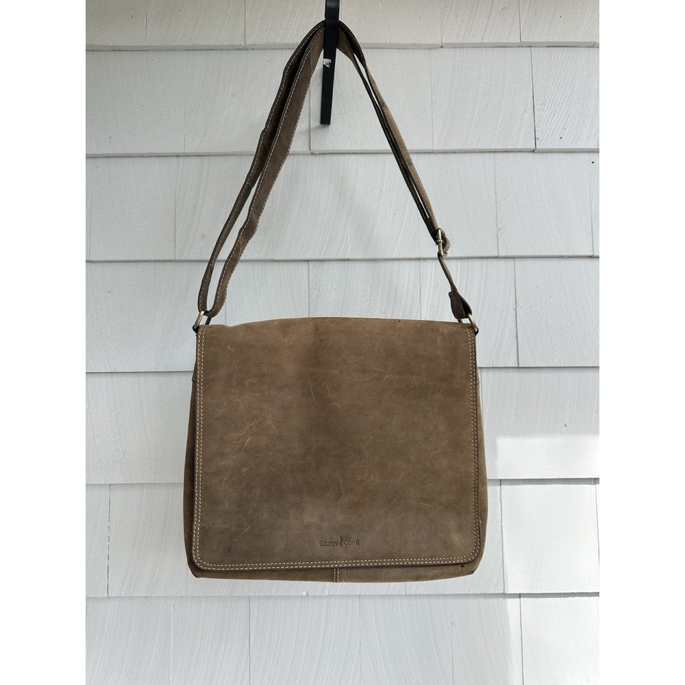 Gianni Conti Italian Leather Messenger Bag, Dark Brown, Fits Devices Up to 12"